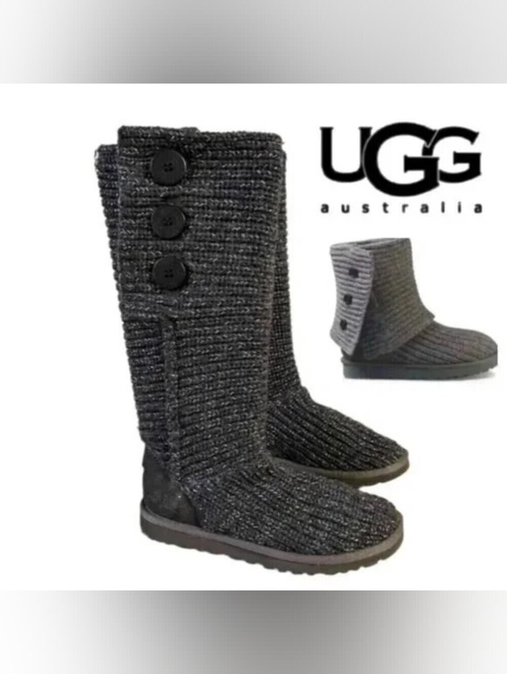 UGG-Inspired Women's Tall Knit Button Boot - Charcoal